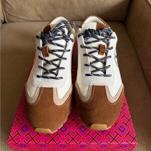 Tory Burch Brown, White & Tan Suede-Trim Sneakers